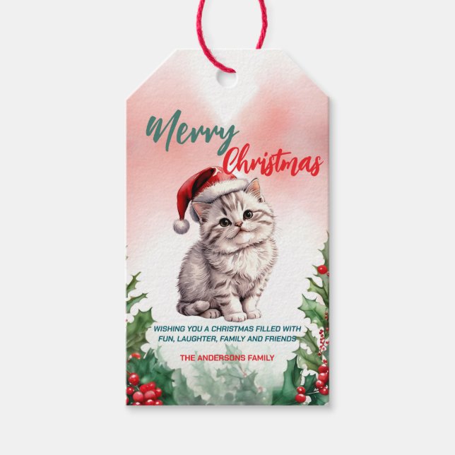 Funny God jul Utandning Katt kattunge Presentetikett (Framsidan)