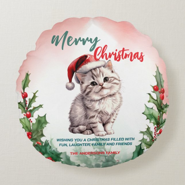 Funny God jul Utandning Katt kattunge Rund Kudde (Framsidan)