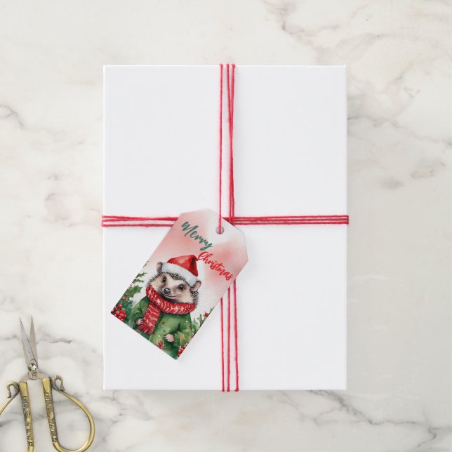 Funny God jul Wandeand Cute porcupine Tomny Presentetikett (Med Snöre)