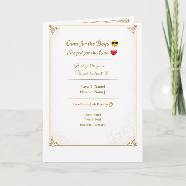 Funny Gold Wedding Invitation Template | Modern Ed Kort (Framsida)