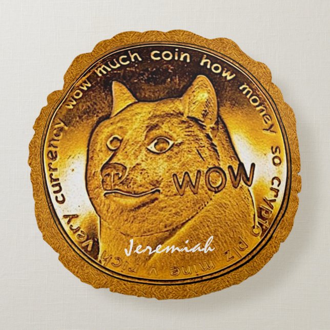 Funny Golden Dogecoin Rund Kudde (Framsidan)