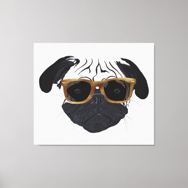 Funny Golden Glasses Pug Hund Illustration Canvastryck (Framsida)