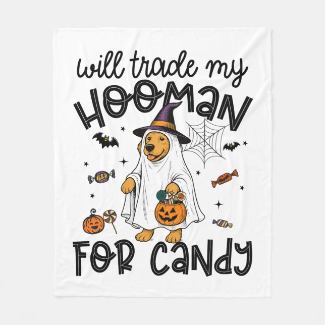 Funny Golden Hund Halloween Ghost Spooky Fleecefilt (Framsidan)