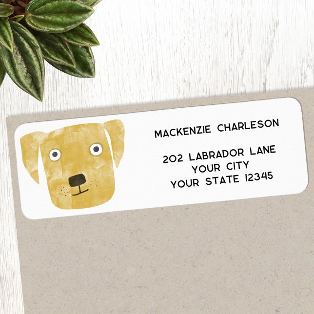 Funny Golden Labrador Retriever Hund Returadress Etikett (Fun watercolor golden yellow Labrador Retriever dog personalized return address label)