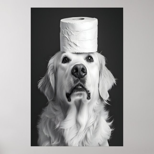 Funny Golden Retriever Bathroom Print, Toilet Poster (Framsidan)