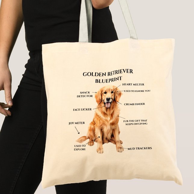 Funny Golden Retriever Blueprint Tote Bag Tygkasse (Skapare uppladdad)