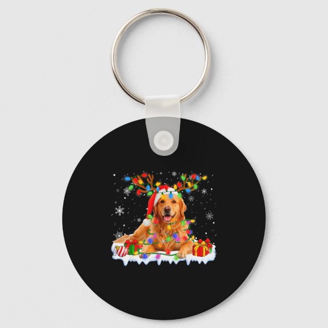 Funny Golden Retriever Christmas Santa Hat Reindee Nyckelring (Framsida)
