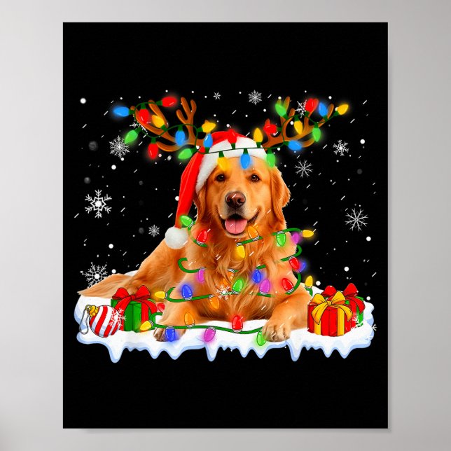 Funny Golden Retriever Christmas Santa Hat Reindee Poster (Framsidan)