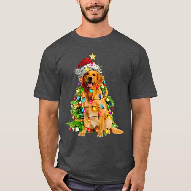Funny Golden Retriever Christmasree Hund älskare-p T Shirt (Framsida)