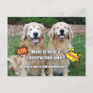 Funny Golden Retriever Construction Joke Meme Vykort