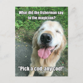 Funny Golden Retriever Fisherman Joke Meme Vykort