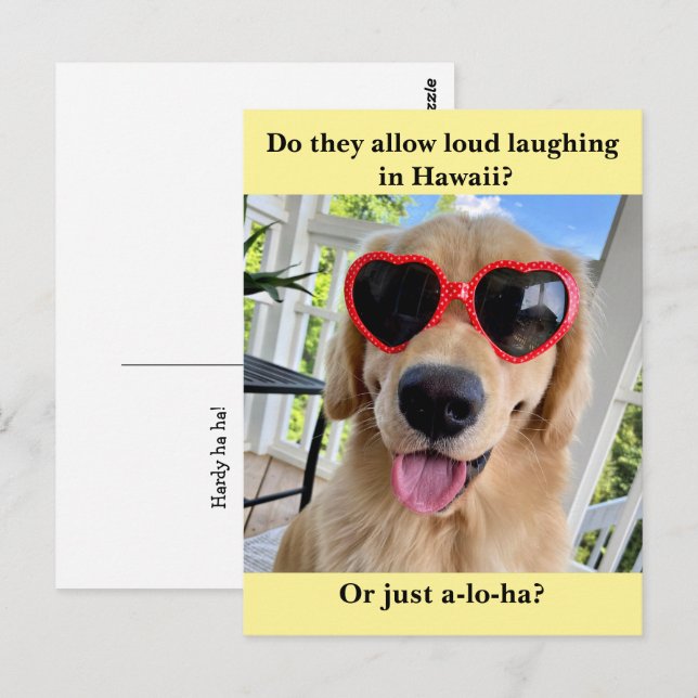 Funny Golden Retriever Hawaii Joke Meme Vykort (Fram/baksida)