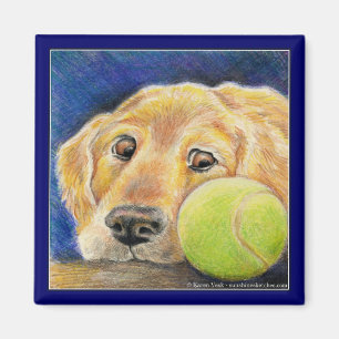 Funny Golden Retriever hund med tennis boll Magnet