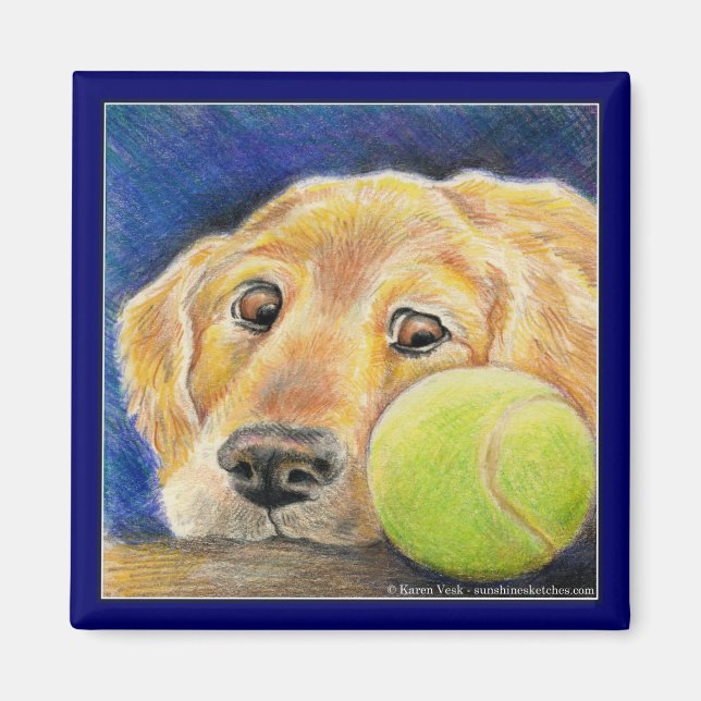 Funny Golden Retriever hund med tennis boll Magnet (Framsidan)