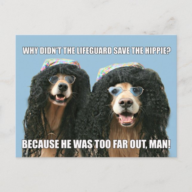 Funny Golden Retriever Lifeguard Hippie Joke Vykort (Framsida)