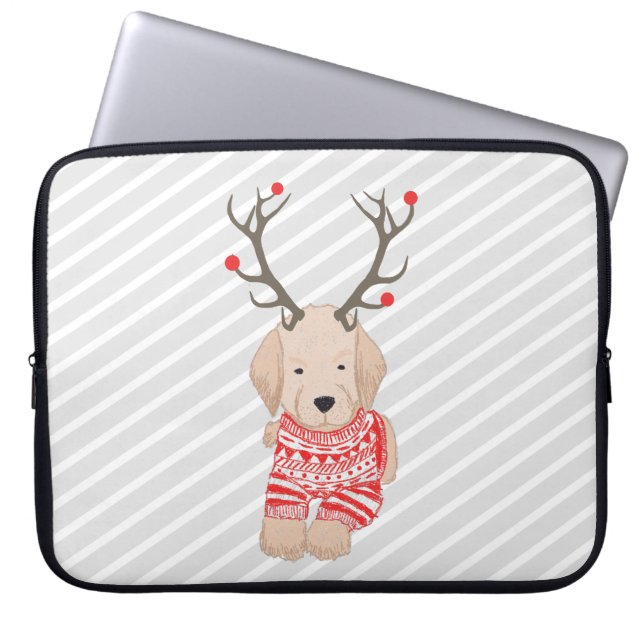 Funny Golden Retriever Puppy Reindeer Antlers Laptop Fodral (Framsidan)