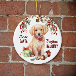 Funny Golden Retriever Valp Define Naughty Helgdag Julgransprydnad Keramik