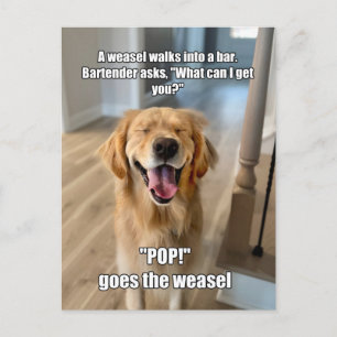Funny Golden Retriever Weasel Bartender Joke Meme Vykort