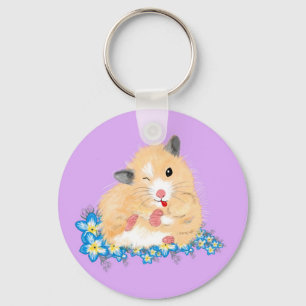 Funny Golden Syrian hamster sitta i blommor Nyckelring