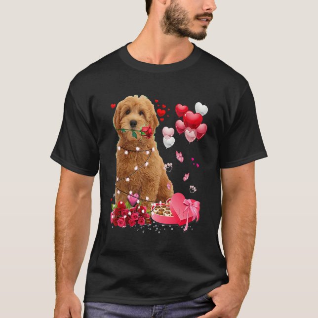 Funny Goldendoodle Rose Heart Happy Valentine Day  T Shirt (Framsida)