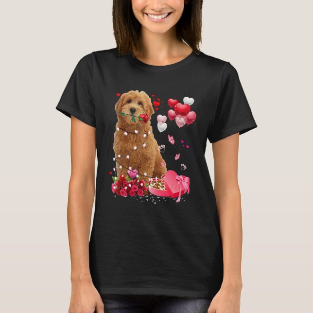 Funny Goldendoodle Rose Heart Happy Valentine Day  T Shirt (Framsida)