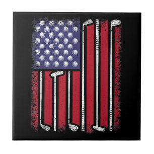 Funny Golf American Flagga Golf Player Vintage Gol Kakelplatta