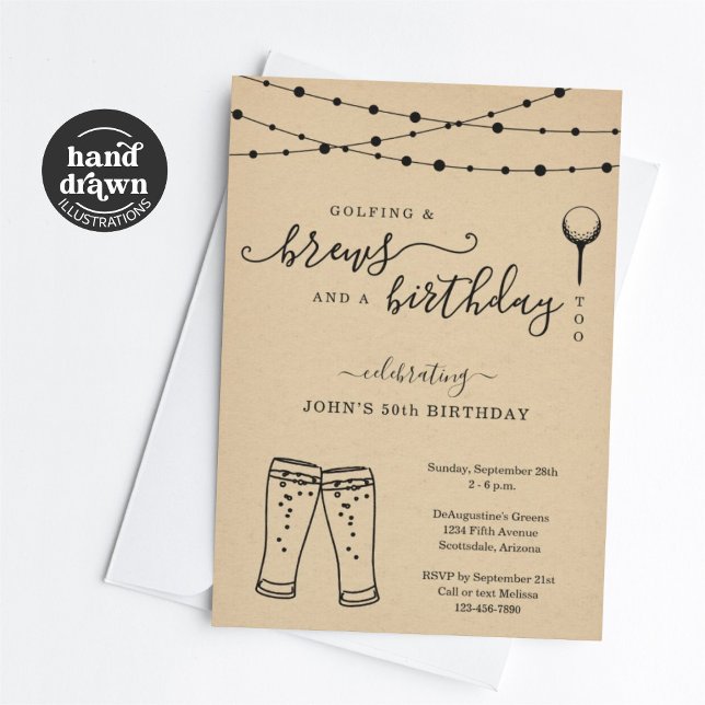 Funny Golf & Beer Födelsedagsfest inbjudan (Skapare uppladdad)