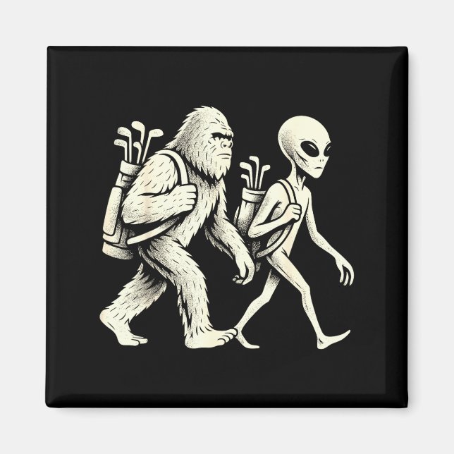 Funny Golf Bigfoot Sasquatch Alien Ufo Golfer  Magnet (Framsidan)