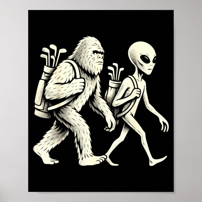 Funny Golf Bigfoot Sasquatch Alien Ufo Golfer  Poster (Framsidan)
