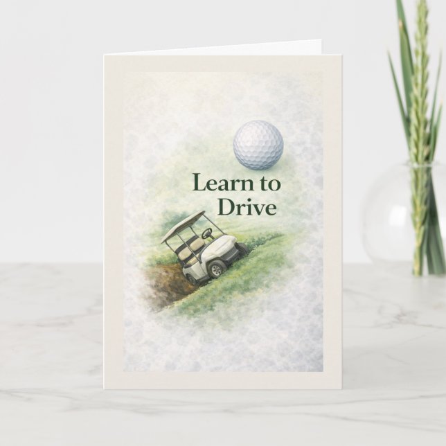 Funny Golf Birthday Card | Learn to Drive Humor Kort (Framsida)