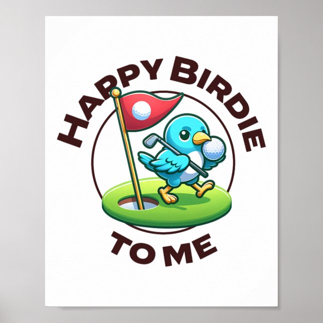 Funny Golf Birthday Lycklig Birdie Golfer Kids Boy Poster (Framsidan)