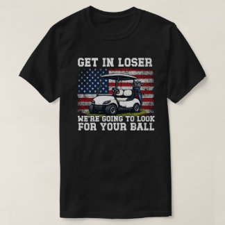 Funny Golf Cart Vintage USA Flag  Retro Golfing  T Shirt