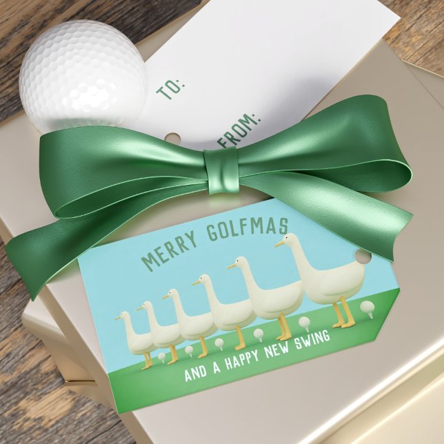 Funny Golf Geese Golfmas Helgdag Gift Märkres Presentetikett (Merry Golfmas and a Happy New Swing! Fun gift tags to attach to your golf swag ⛳)