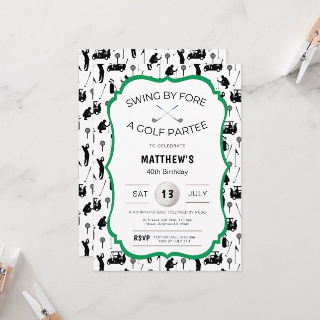 Funny Golf-inbjudan till en födelsedag Golf Party Inbjudningar (Fram/Back In Situ)