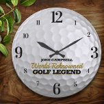 Funny Golf Legend Golf Boll Personlig Stor Klocka<br><div class="desc">Roligt,  personlig golf boll på anpassningsbarnas väggklocka. Perfektens gåva till golf älskare.</div>