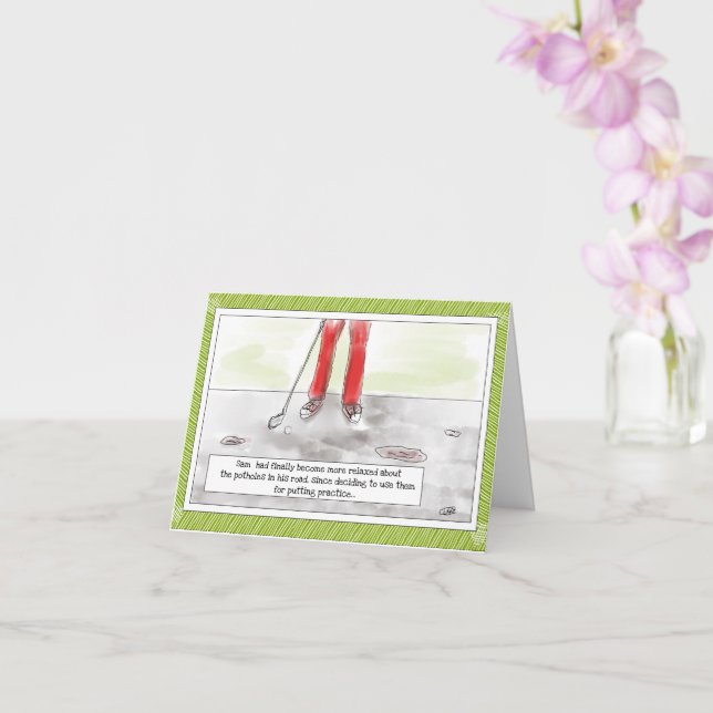 Funny Golf "Pshing In to Potholes" Birthday Kort (Orkide)