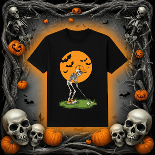 Funny Golf Skeleton Halloween Full Moon Fladderm T Shirt