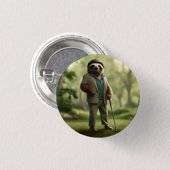 Funny Golf Sloth Knapp (Framsida & baksida)