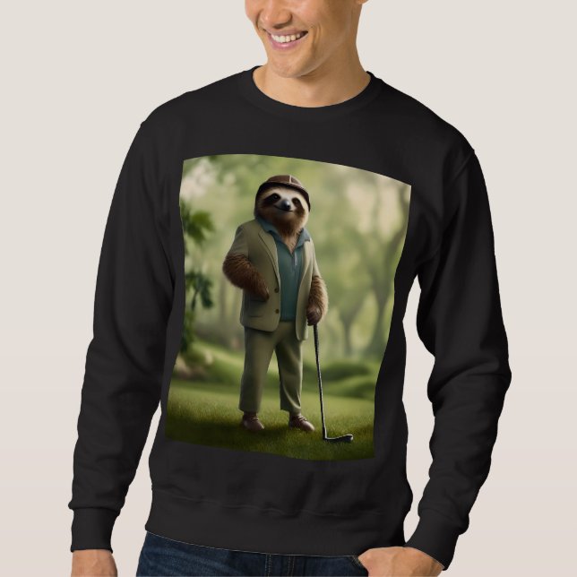 Funny Golf Sloth Lång Ärmad Tröja (Framsida)
