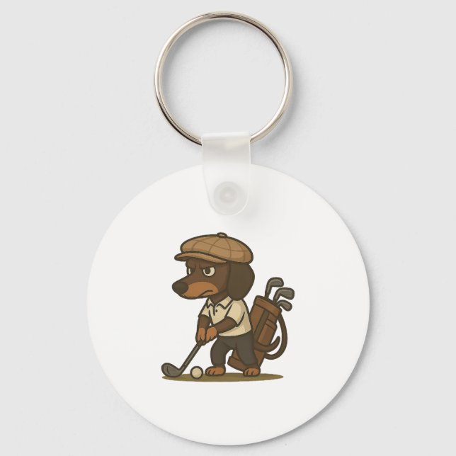 Funny Golfer Gift � Dachshund on the Tee Nyckelring (Framsida)