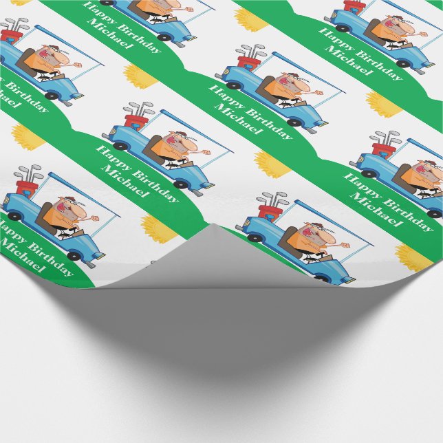 Funny Golfer On Cart Personlig Gift Presentpapper (Hörn)