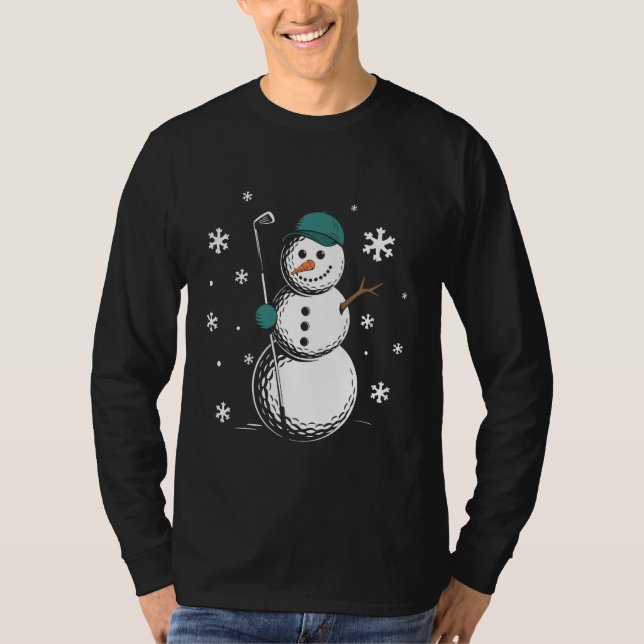 Funny Golfing Snowman Balls Snow Winter Holiday fo T Shirt (Framsida)