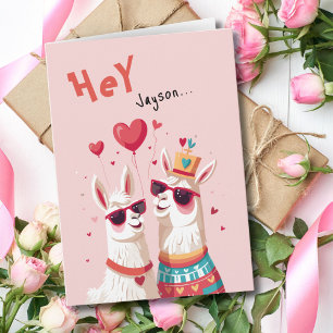 Funny Goofy Llama Pun Couple Valentine Day Kort