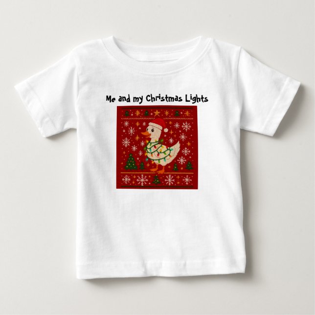 Funny Goose Christmas Lights Kids T-Shirt – Editab (Framsida)