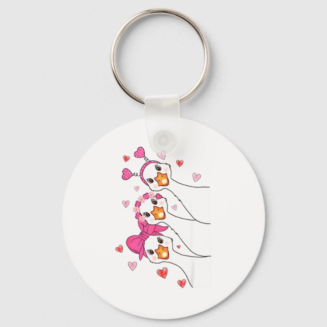 Funny Goose Happy Valentine Goose Cute Heart Lover Nyckelring (Framsida)