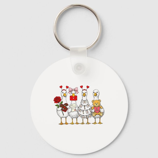 Funny Goose Happy Valentine Goose Cute Heart Lover Nyckelring (Framsida)
