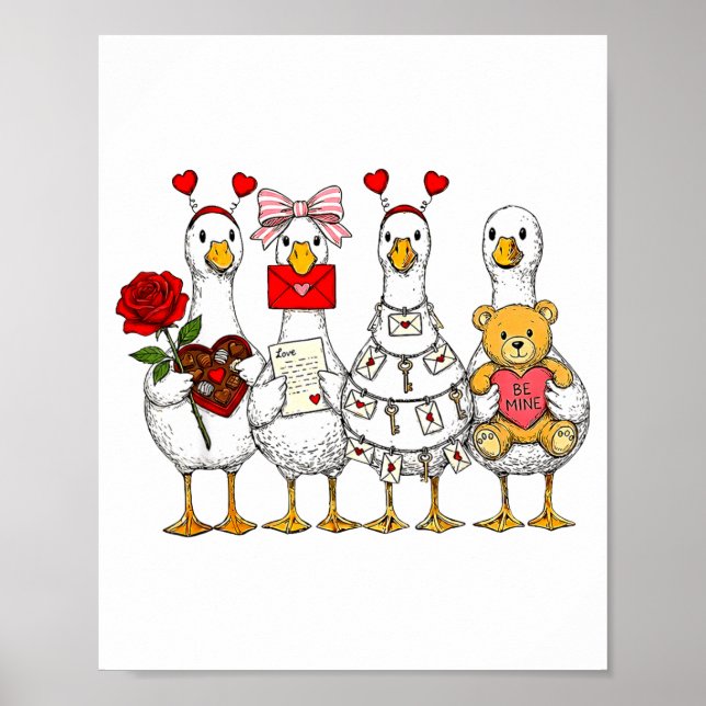 Funny Goose Happy Valentine Goose Cute Heart Lover Poster (Framsidan)