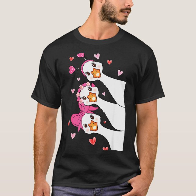 Funny Goose Happy Valentine Goose Cute Heart Lover T Shirt (Framsida)
