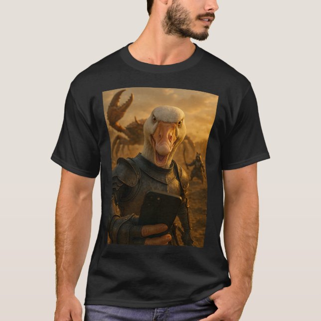 Funny Goose Selfie Knight i Armor T Shirt (Framsida)