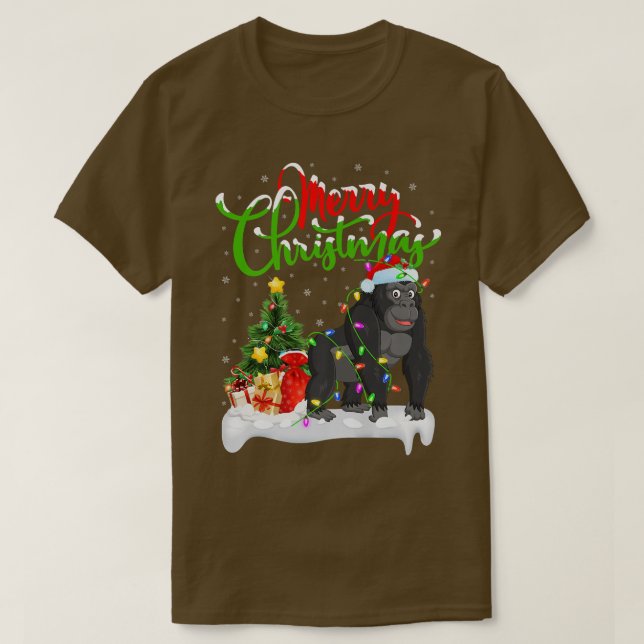 Funny Gorilla Animal Lover Julafton Lighting Goril T Shirt (Design framsida)